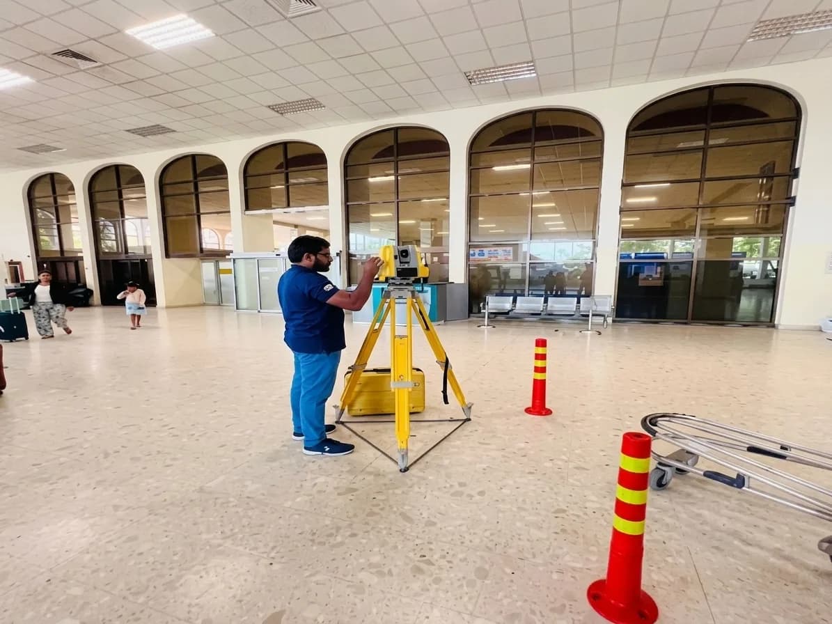 LiDAR scanning being carried out inside an airport terminal