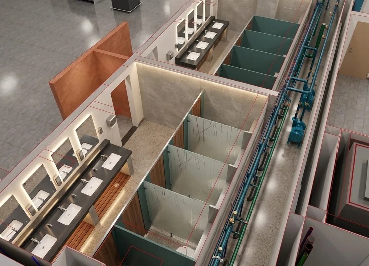 Detailed BIM visual of terminal interior and service routing