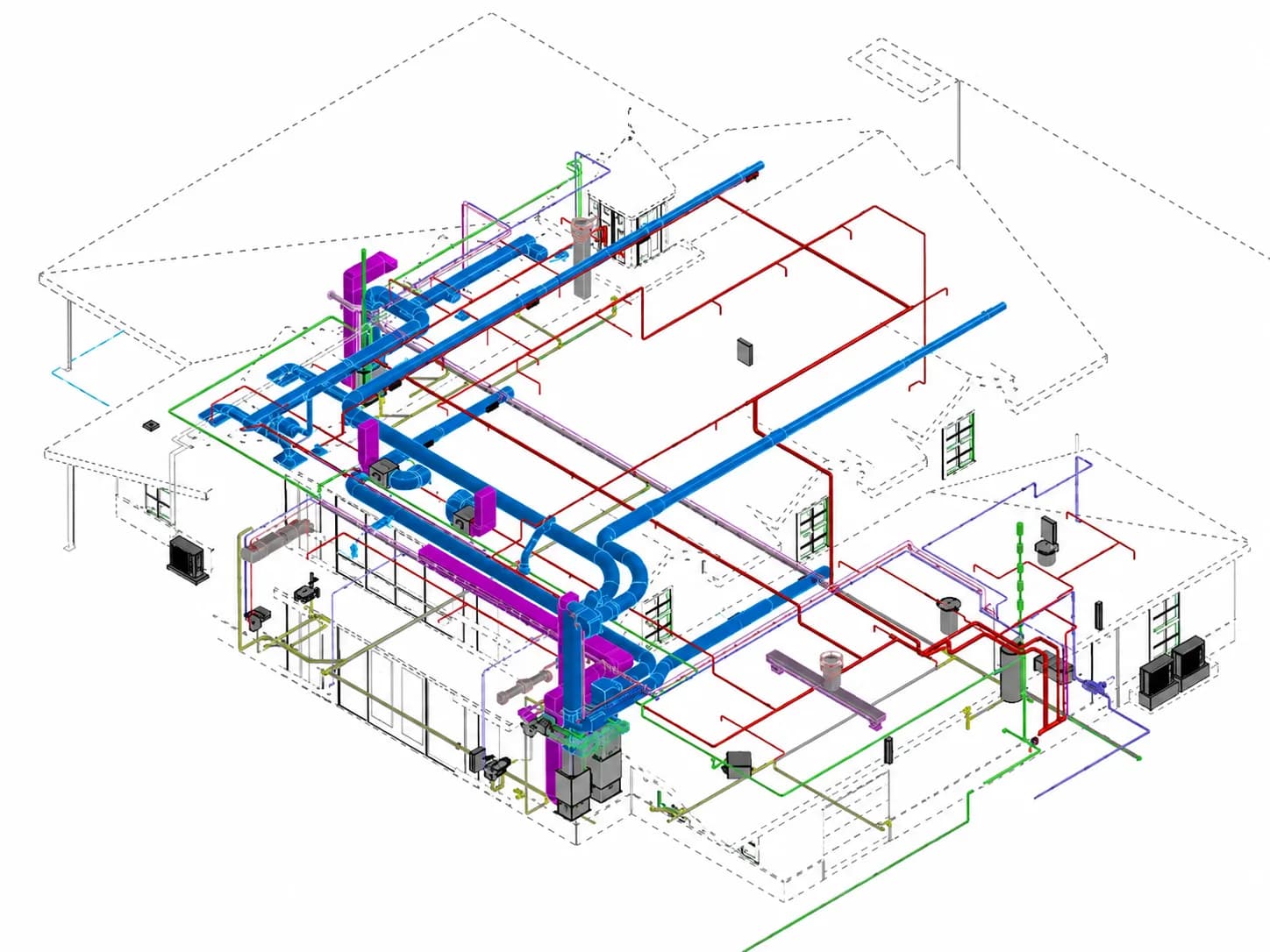 Coordinated HVAC, gas and plumbing model for the Accessory Barn Building