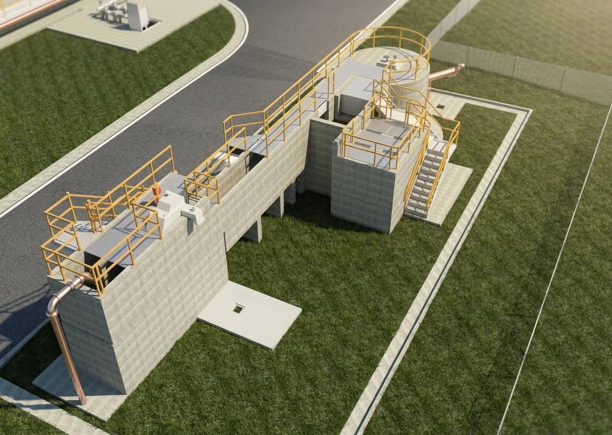 Detailed inlet works and handrail modelling at Corowa Sewerage Treatment Plant